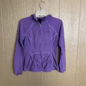 The North Face Sz S Purple Striped Pockets Hooded 100% Polyester Full Zip Jacket